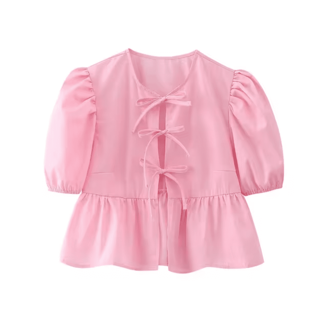 Blusa Feminina Bata com Amarração Manga Curta Luna Forglows