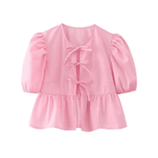 Blusa Feminina Bata com Amarração Manga Curta Luna Forglows