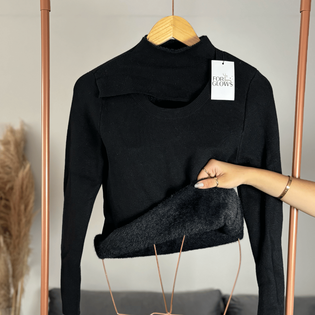 Suéter Feminino Peluciado Decote Assimétrico Forglows