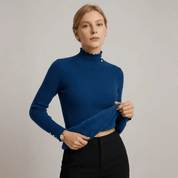 Suéter Feminino Cashmere Canelado com Botões Perolados Forglows