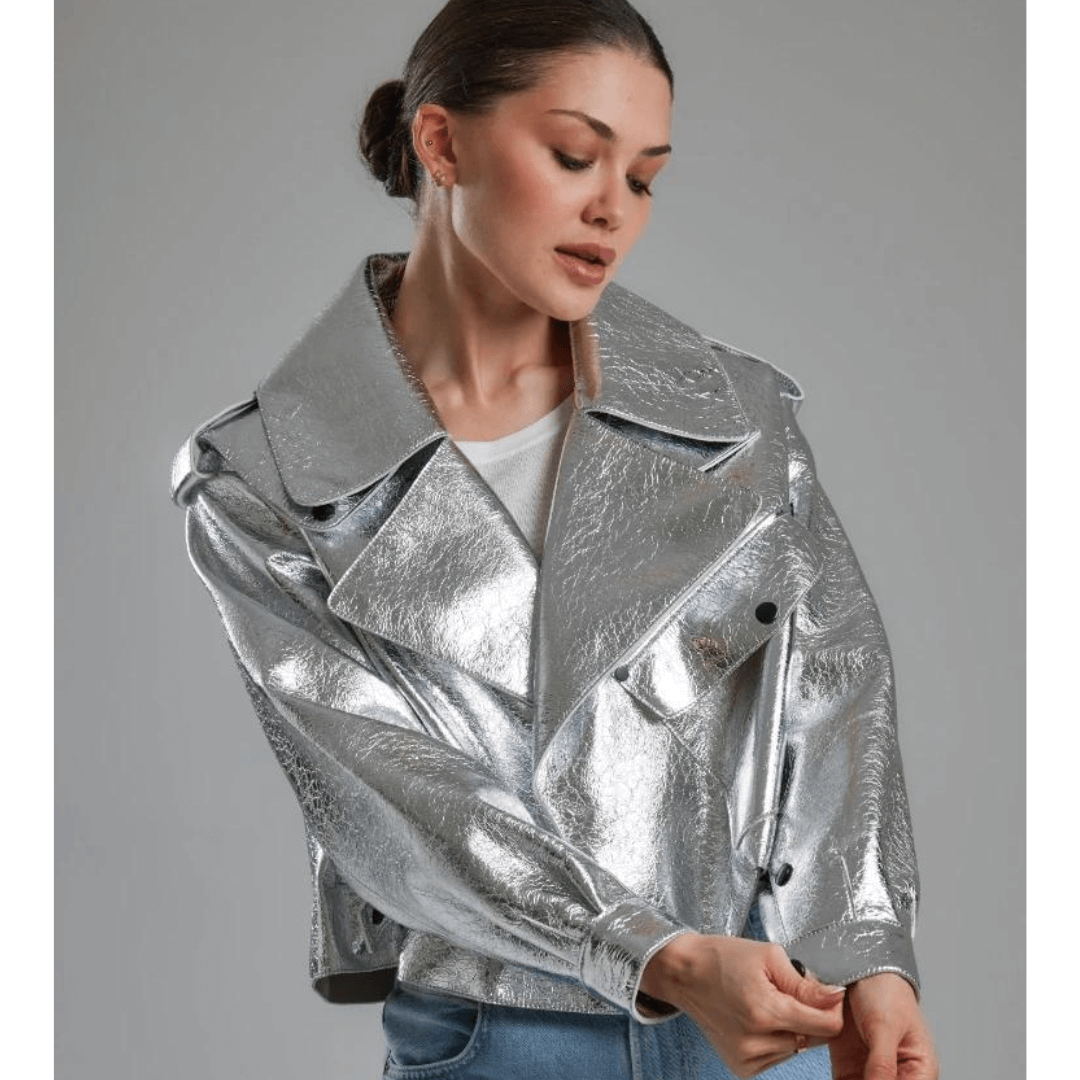 Jaqueta Feminina Couro Metalizada Sydney Forglows – ForGlows