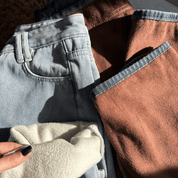 Calça Jeans Wide Leg Feminina Peluciada Forglows + Meia Térmica