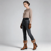 Calça Jeans Feminina Montaria Peluciada Forglows + Meia Térmica