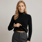 Suéter Feminino Cashmere Canelado com Botões Perolados Forglows