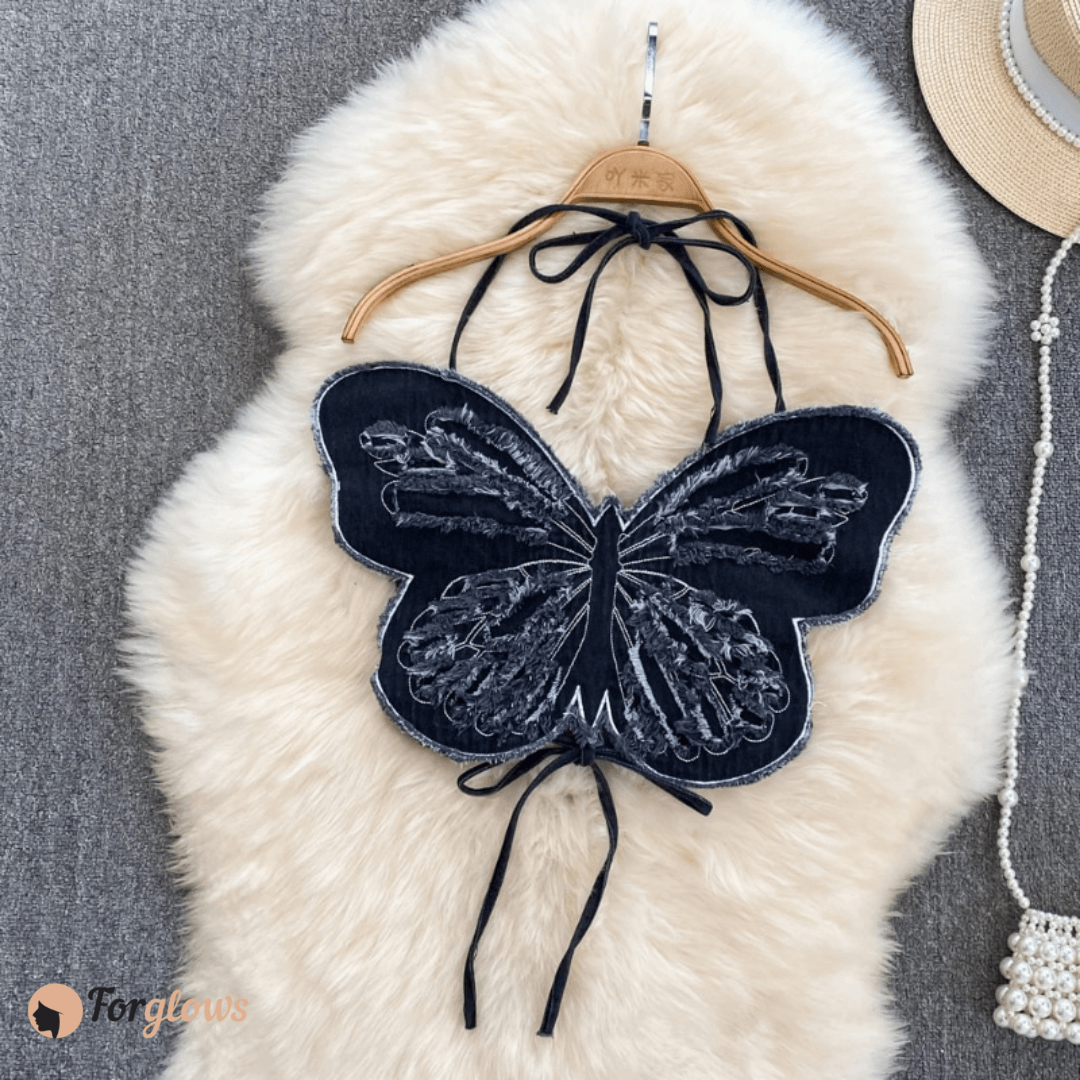 Top Feminino Borboleta Jeans Forglows