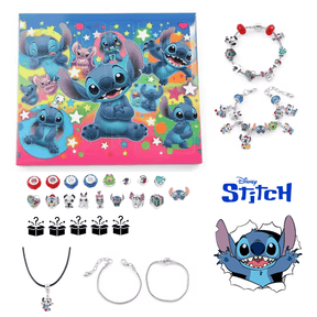 Caixa Surpresa de Berloques, Pulseiras e Colar do Stitch