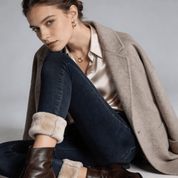 Calça Jeans Feminina com Elastano Peluciada Forglows + Meia Térmica