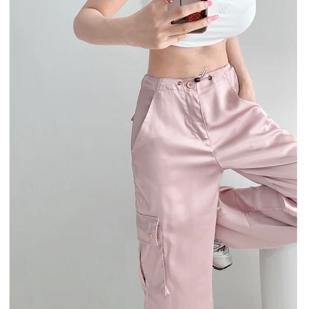 Calça Feminina Cargo Acetinada Forglows
