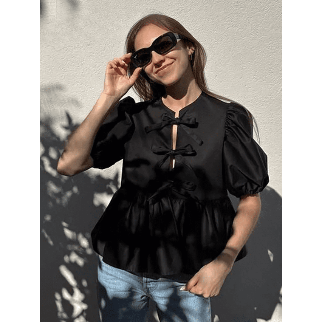 Blusa Feminina Bata com Amarração Manga Curta Luna Forglows