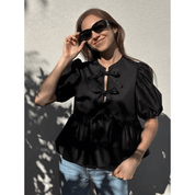 Blusa Feminina Bata com Amarração Manga Curta Luna Forglows