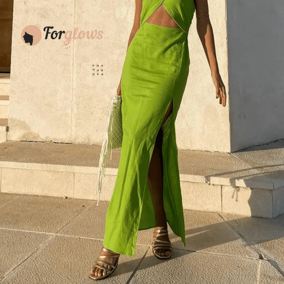 Vestido Feminino Longo Frente Única Esmeralda Forglows