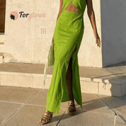 Vestido Feminino Longo Frente Única Esmeralda Forglows
