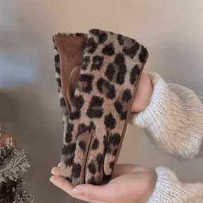 Luva Feminina Animal Print em Camurça