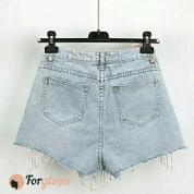 Short Feminino Jeans com Franja de Strass Fly Forglows