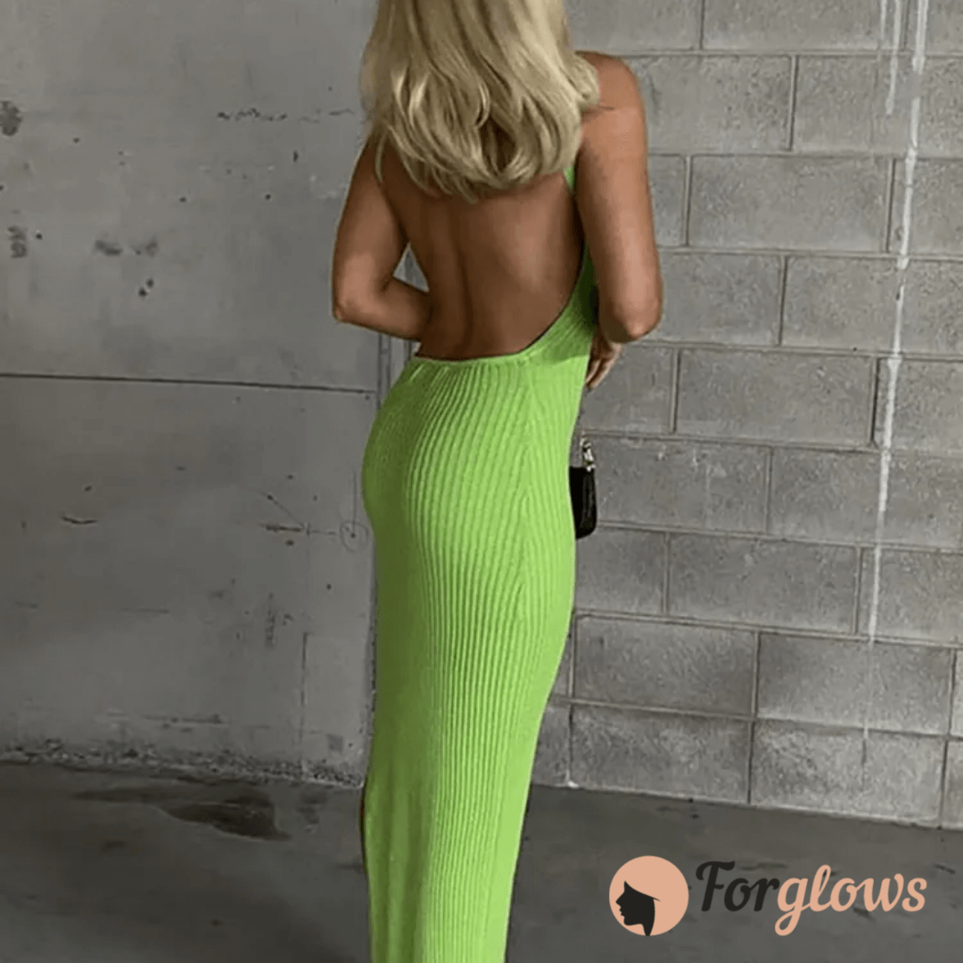 Vestido Feminino Longo Costas Nua Tricot Versales Forglows