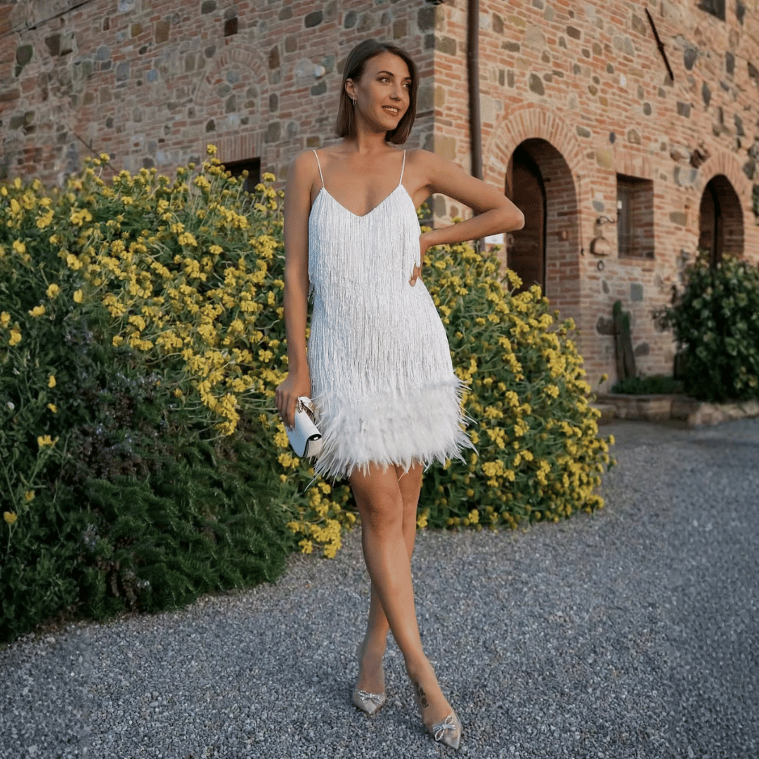 Vestido Feminino com Franja e Penas Eva Forglows