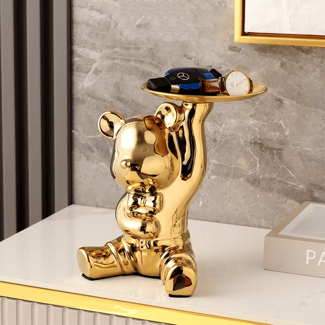 Escultura de Urso Bandeja Metalizada