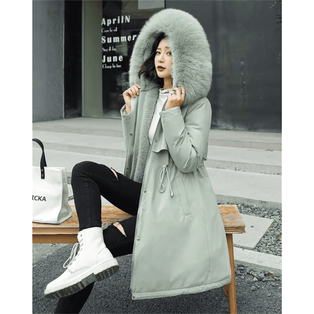 Trench Coat Feminino com Pelúcia e Capuz Forglows
