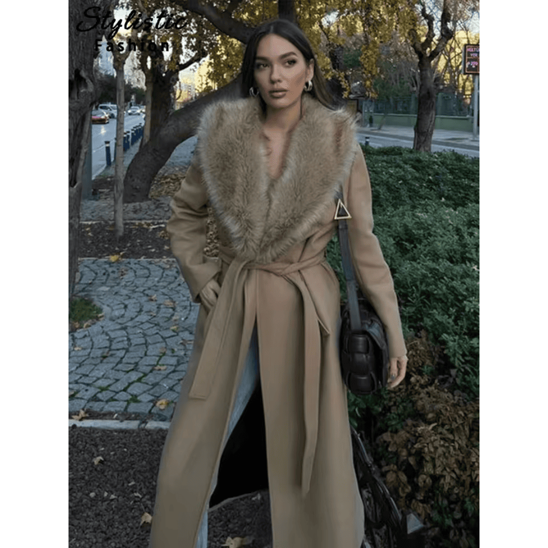 Sobretudo Feminino Lã Batida com Lapela em Pelo Forglows