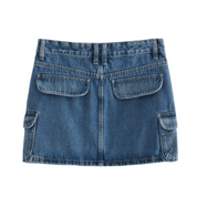 Mini Saia Feminina Cargo Jeans Forglows
