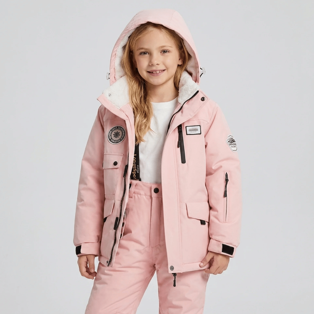 Conjunto de Casaco Forrado com Pelúcia e Calça Infantil para Neve Forglows