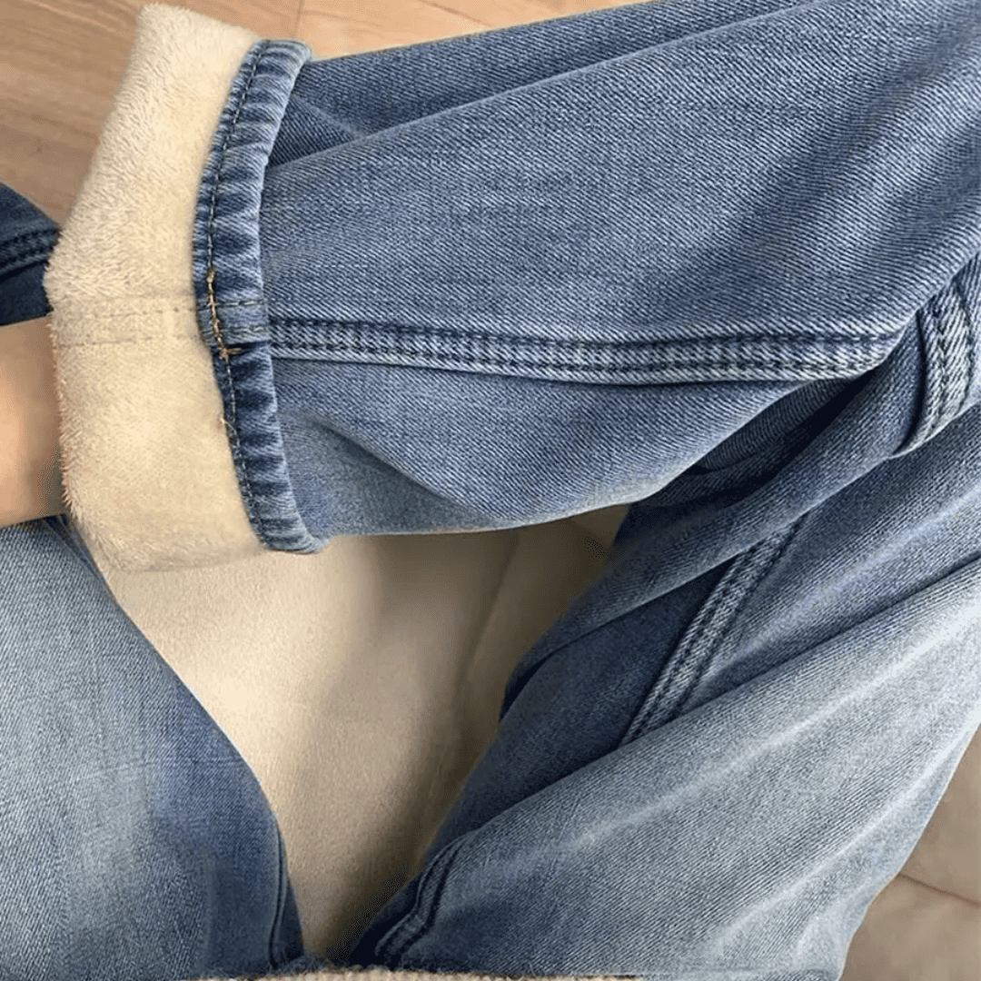 Calça Jeans Wide Leg Feminina Peluciada Forglows + Meia Térmica