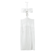Vestido Feminino Longo com Franja e Fenda Forglows