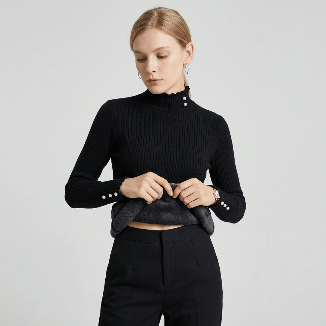Suéter Feminino Cashmere Canelado com Botões Perolados Forglows