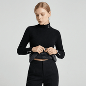 Suéter Feminino Cashmere Canelado com Botões Perolados Forglows
