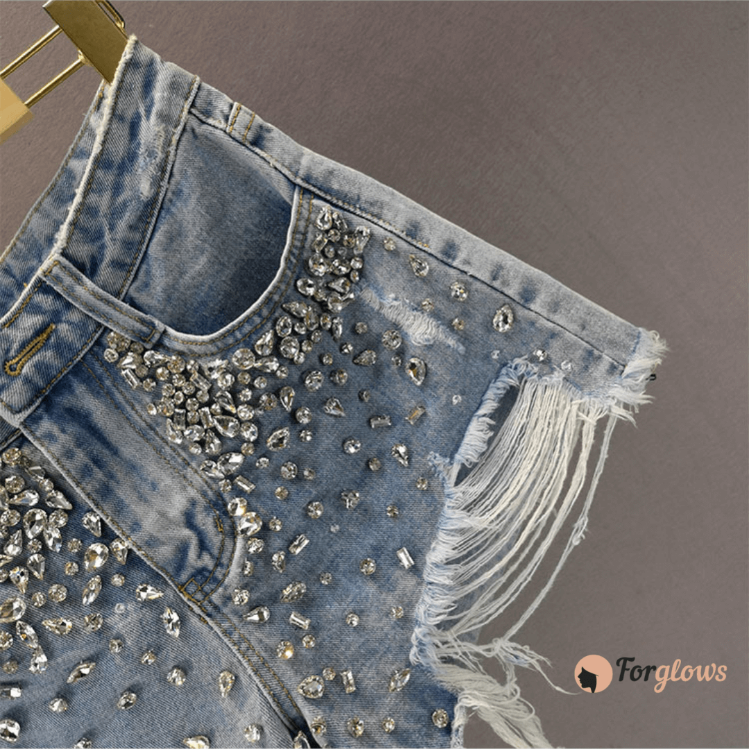 Shorts Feminino Jeans com Pedrarias Forglows
