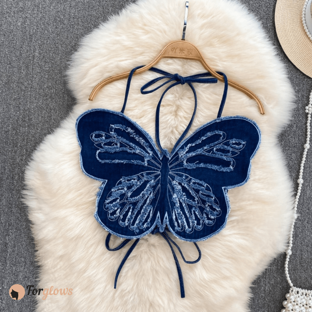 Top Feminino Borboleta Jeans Forglows