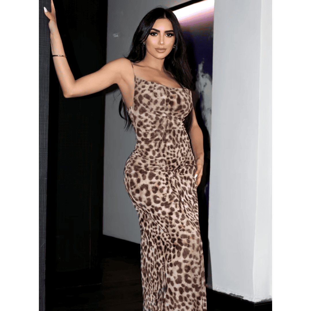 Vestido Feminino Longo Animal Print em Tule Forglows