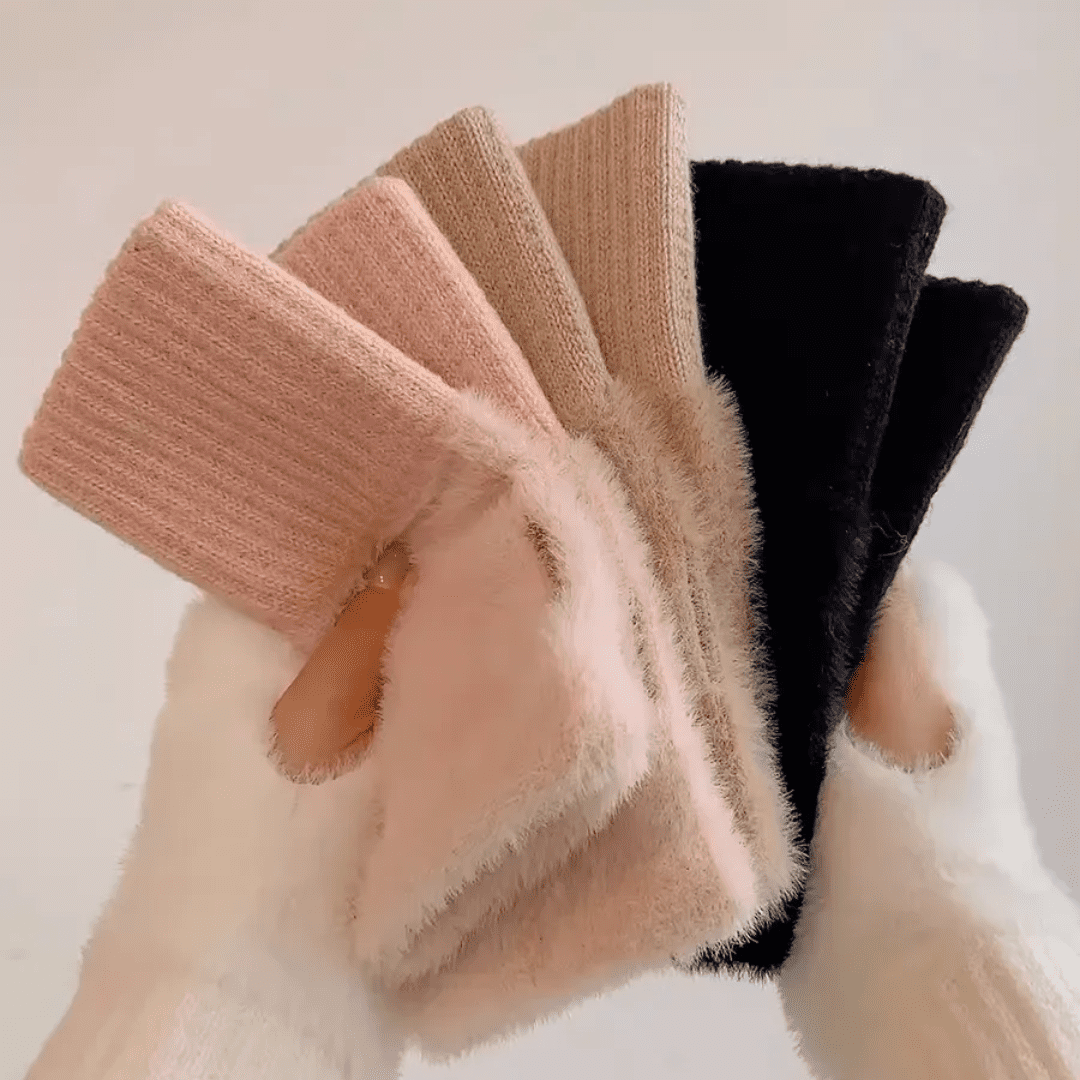 Luva Feminina Meio Dedo de Pelúcia Forglows