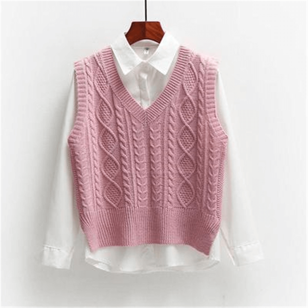 Colete de Tricô Feminino + Camisete Branco Forglows