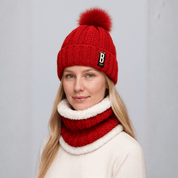 Conjunto Feminino Gola e Touca de Tricô Forrada com Pelúcia Forglows