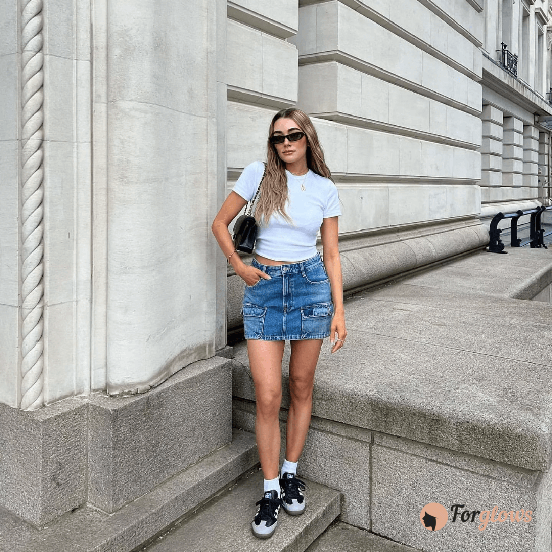 Mini Saia Feminina Cargo Jeans Forglows