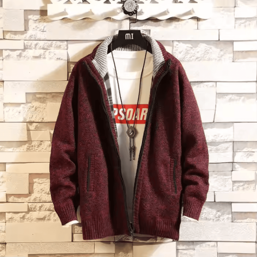 Cardigã Masculino Gola Alta de Lã Forglows