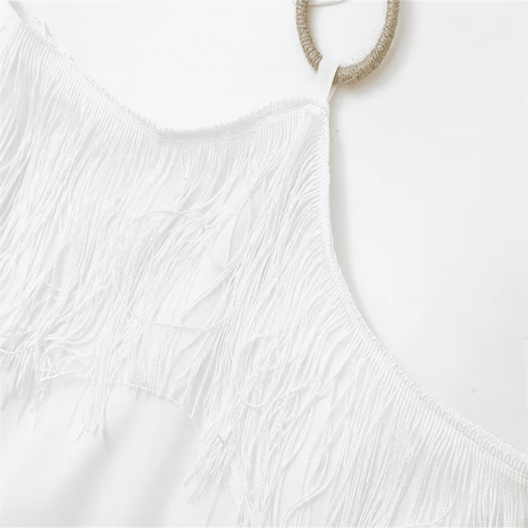 Vestido Feminino Longo com Franja e Fenda Forglows