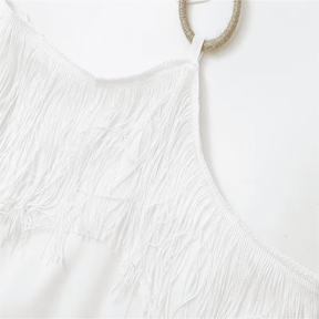 Vestido Feminino Longo com Franja e Fenda