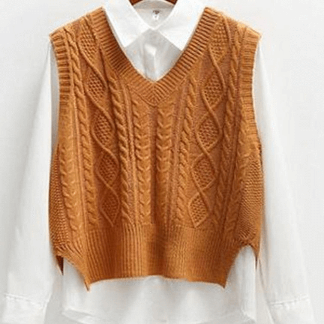 Colete de Tricô Feminino + Camisete Branco Forglows