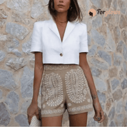 Shorts Feminino de Linho Bordado Forglows