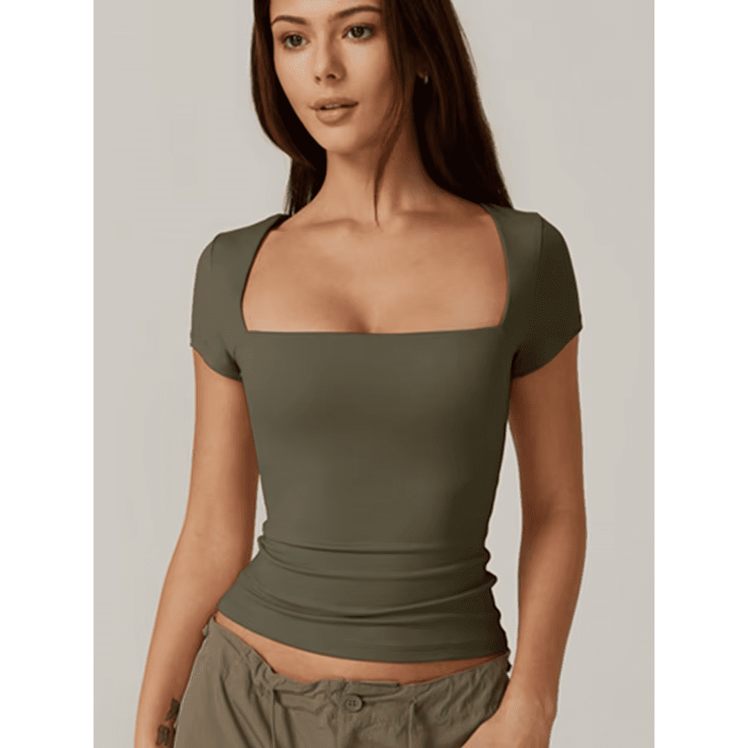 Blusa Feminina Básica Decote Quadrado Manga Curta Erika Forglows