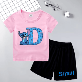 Conjunto para Menina Camiseta e Short Stitch com Inicial