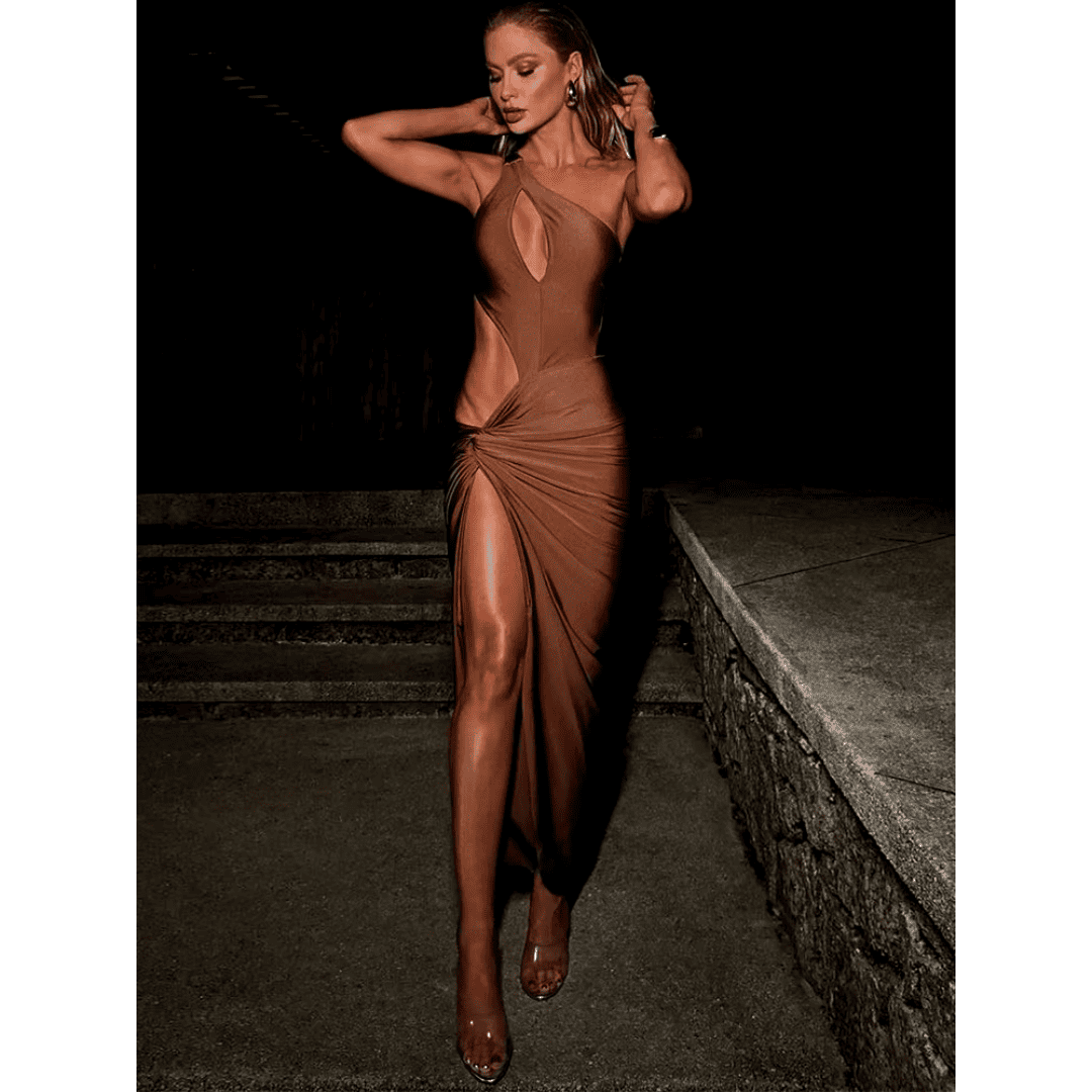 Vestido Feminino Longo com Recortes e Fenda Sexy Forglows