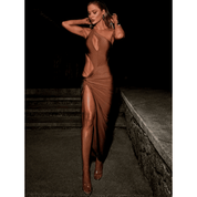 Vestido Feminino Longo com Recortes e Fenda Sexy Forglows