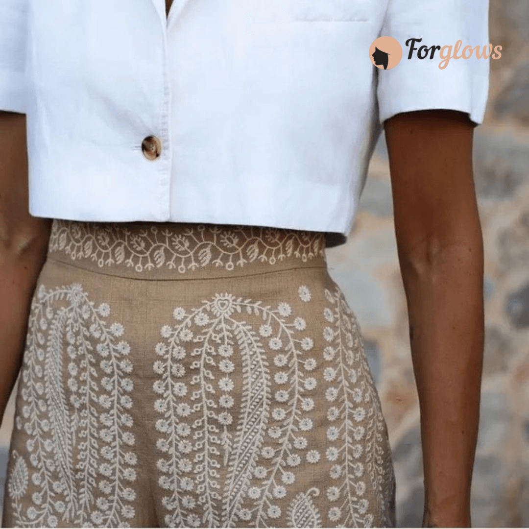 Shorts Feminino de Linho Bordado Forglows