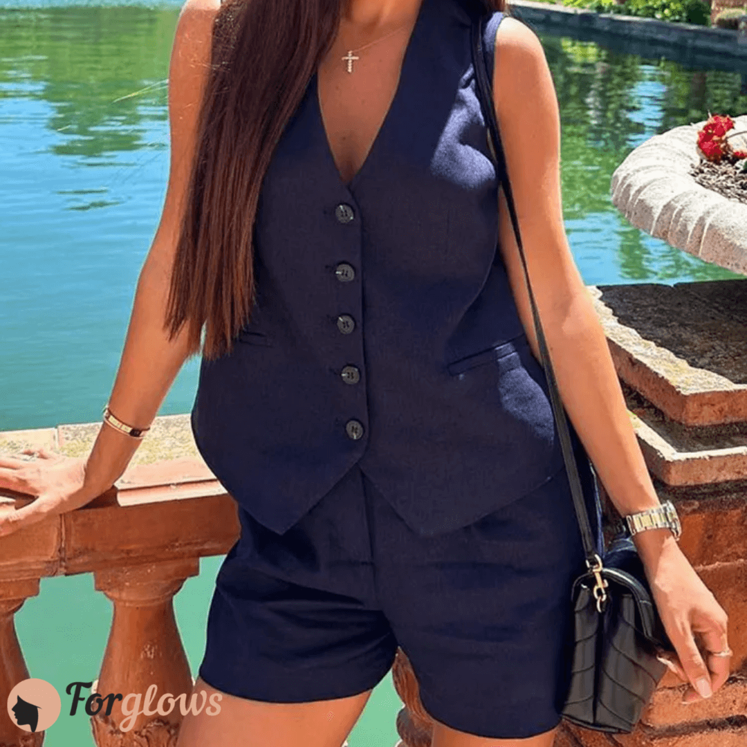 Conjunto Feminino Alfaiataria Short e Colete Tássia Forglows