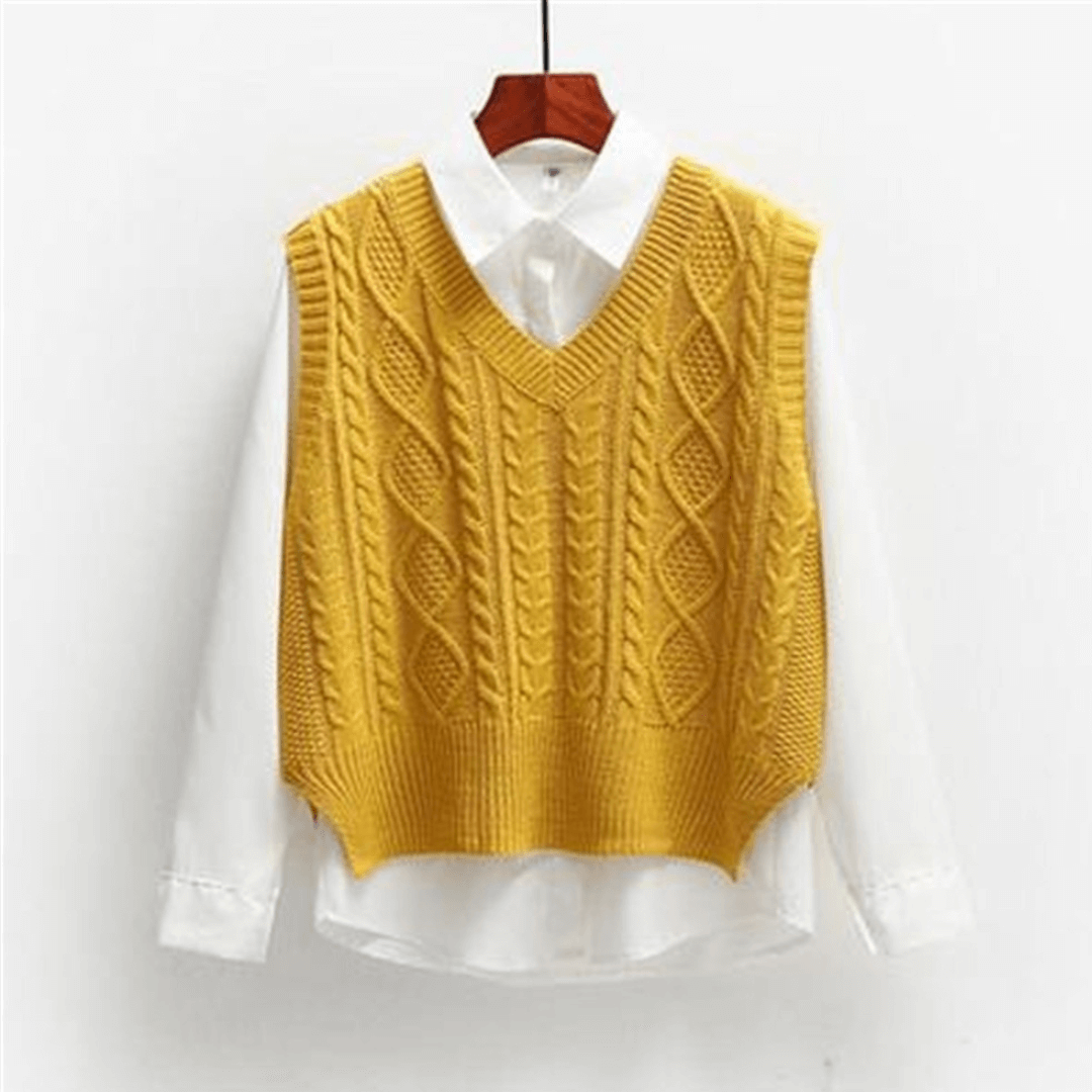 Colete de Tricô Feminino + Camisete Branco Forglows