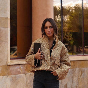 Jaqueta Feminina Bomber de Lantejoulas Genevieve