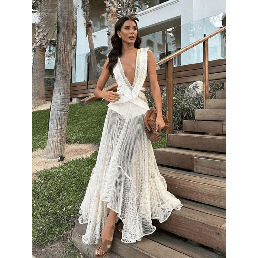 Vestido Feminino Longo Fluído com Transparência Forglows